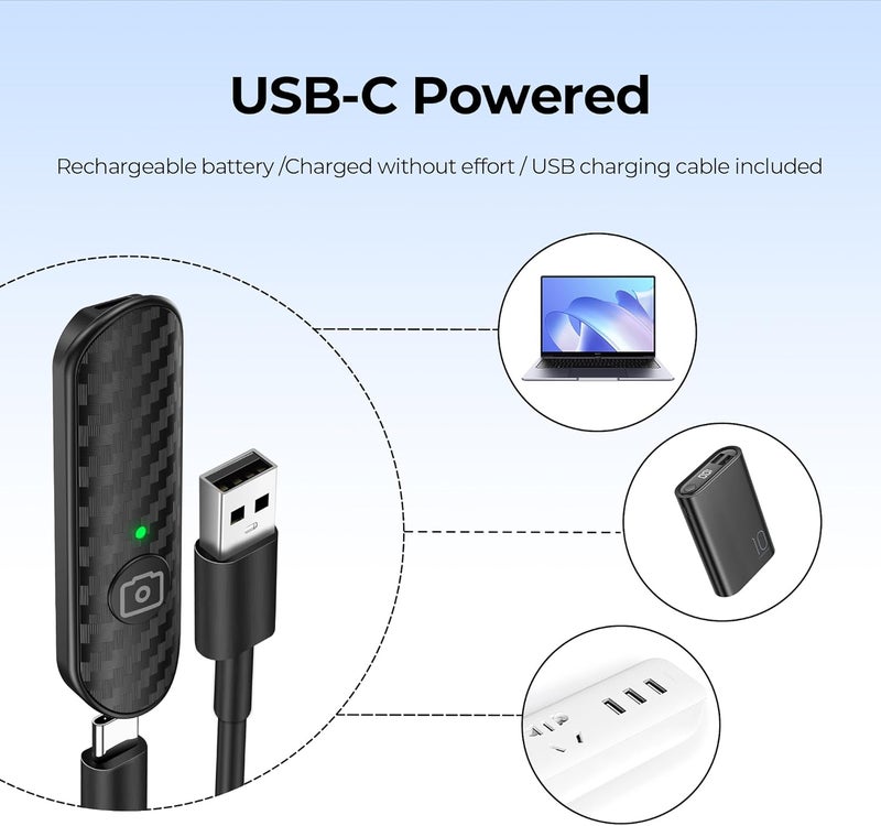 ATUMTEK Bluetooth Remote Shutter, Carbon Fiber Design, Rechargeable Camera Remote Control for iOS & Android Smartphones, Compact and Portable, with Type-C Charging, 10m Remote Range, Bluetooth 5.0 - Image 3
